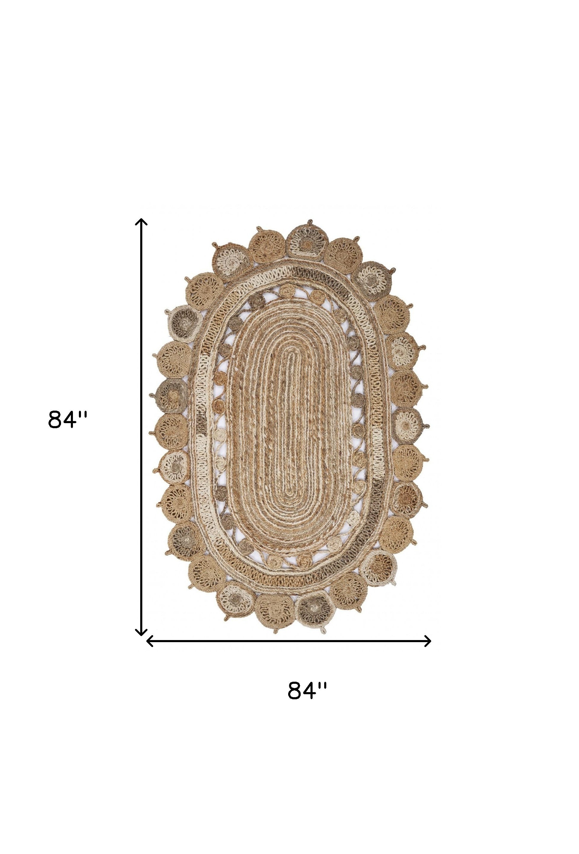 5' X 7' Natural Jute Hand Braided Oval Rug-Area Rugs-DECOROLALA