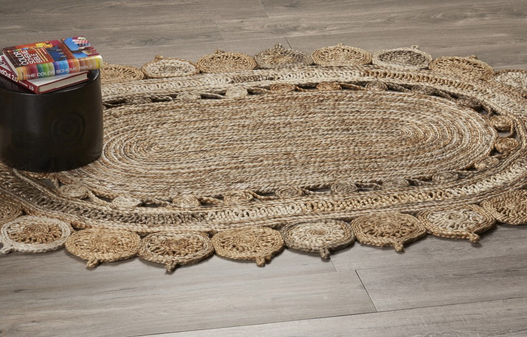 5' X 7' Natural Jute Hand Braided Oval Rug-Area Rugs-DECOROLALA