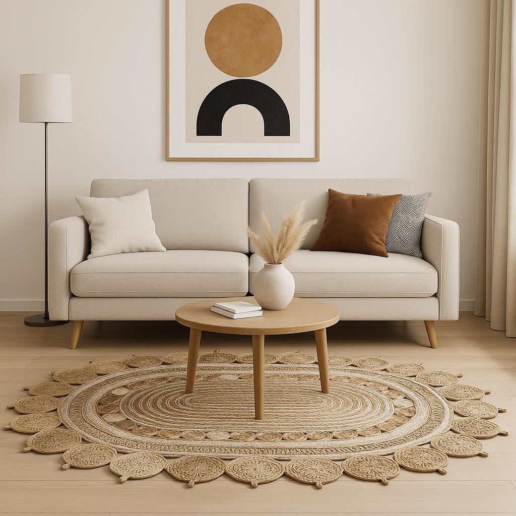 5' X 7' Natural Jute Hand Braided Oval Rug-Area Rugs-DECOROLALA