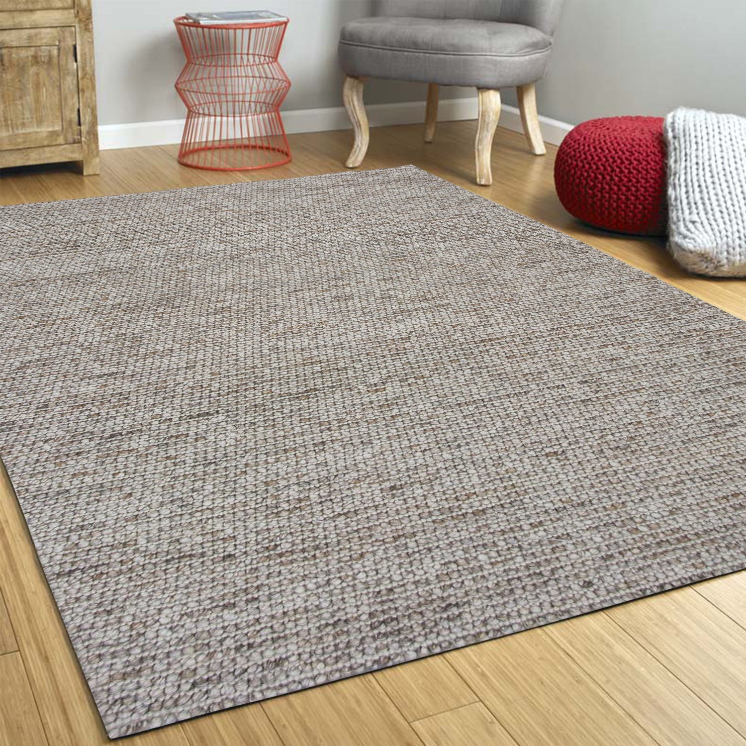 5' X 7' Natural Wool Hand Woven Area Rug-Area Rugs-DECOROLALA