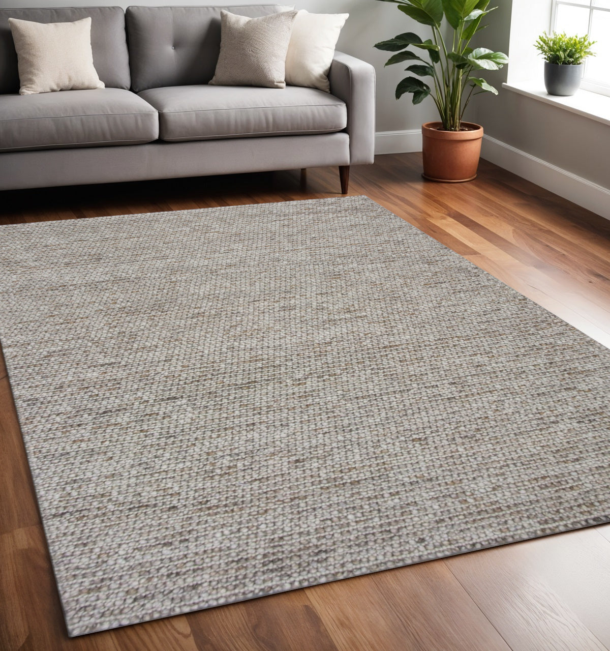 5' X 7' Natural Wool Hand Woven Area Rug-Area Rugs-DECOROLALA