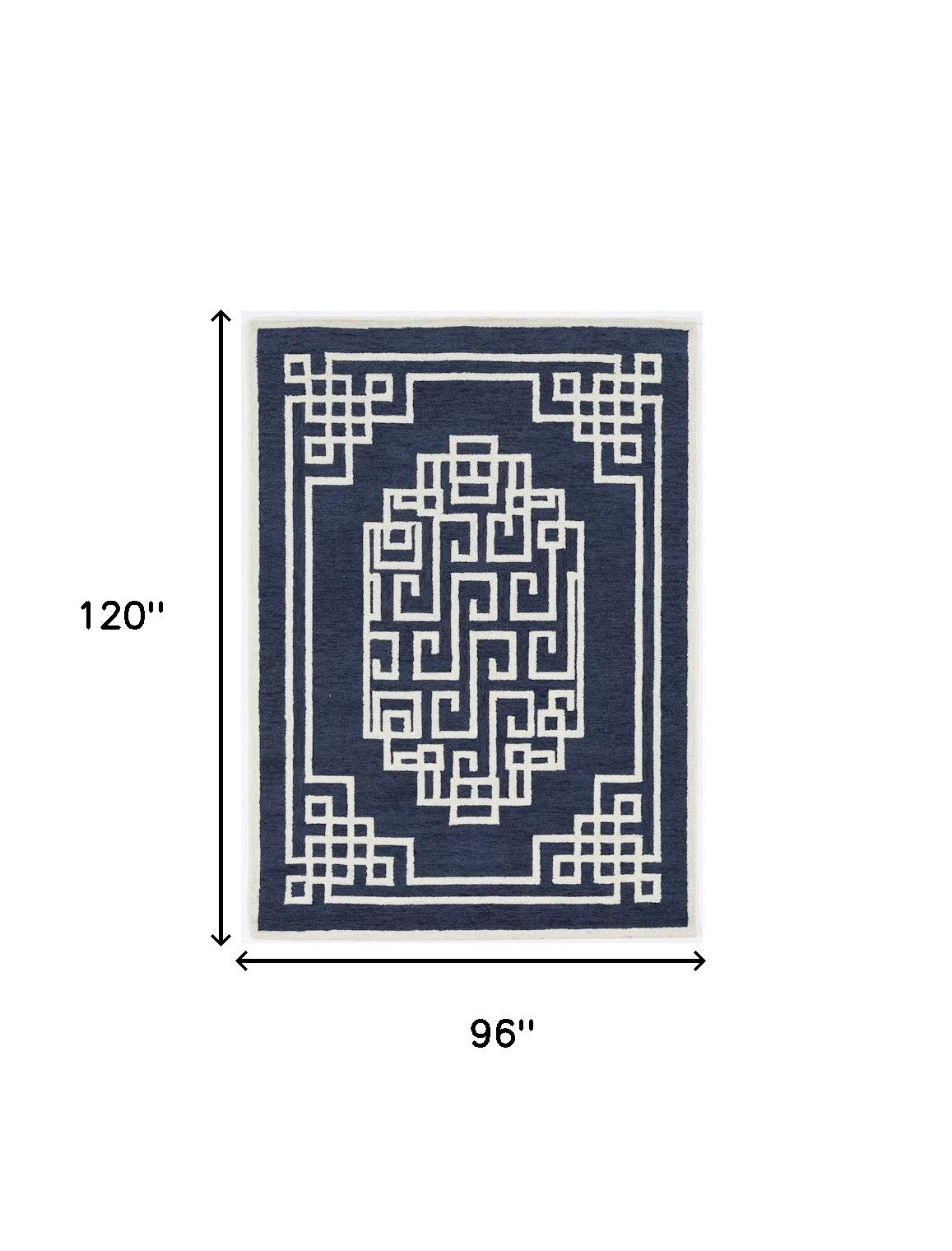 5' X 7' Navy Blue And Ivory Wool Geometric Hand Tufted Area Rug-Area Rugs-DECOROLALA