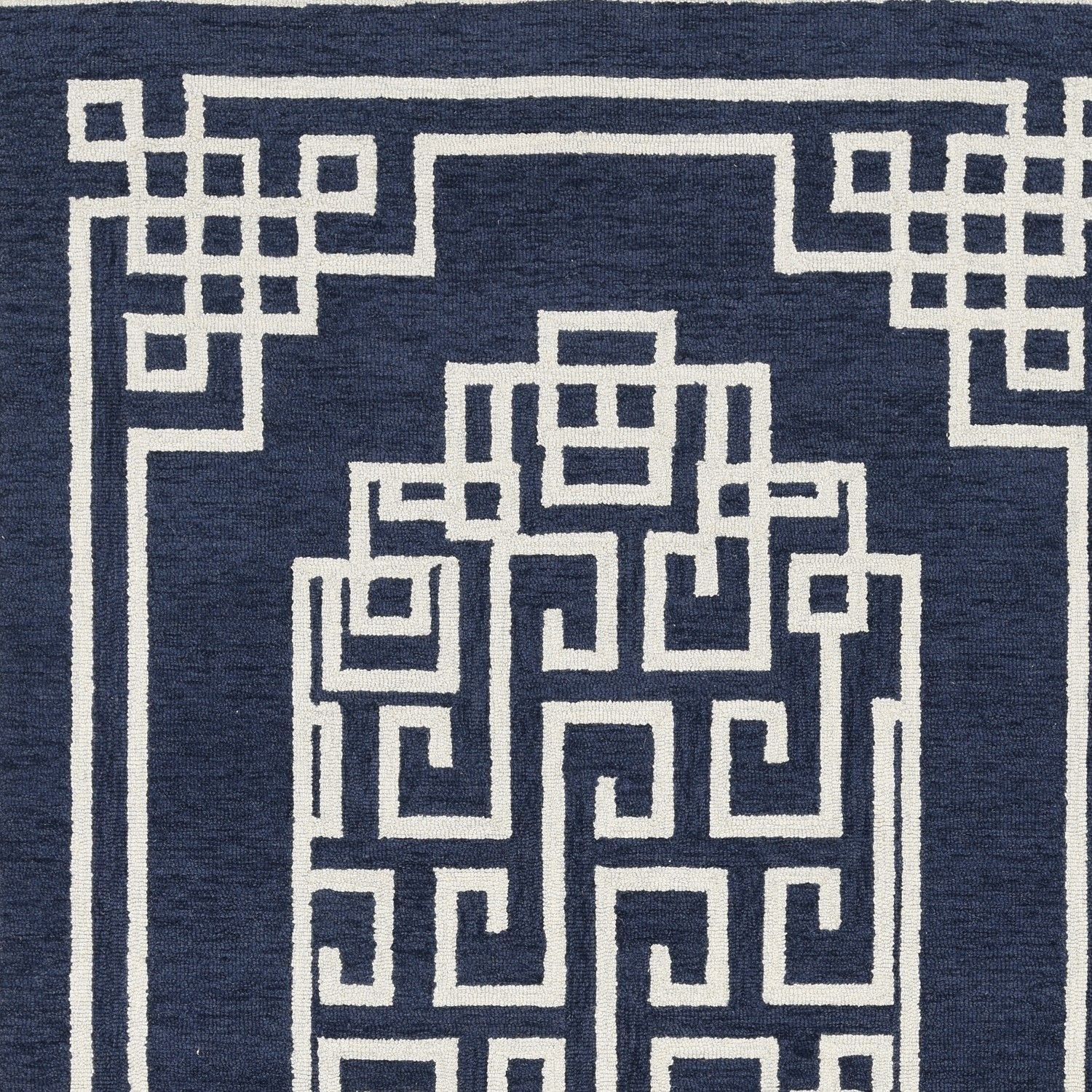 5' X 7' Navy Blue And Ivory Wool Geometric Hand Tufted Area Rug-Area Rugs-DECOROLALA