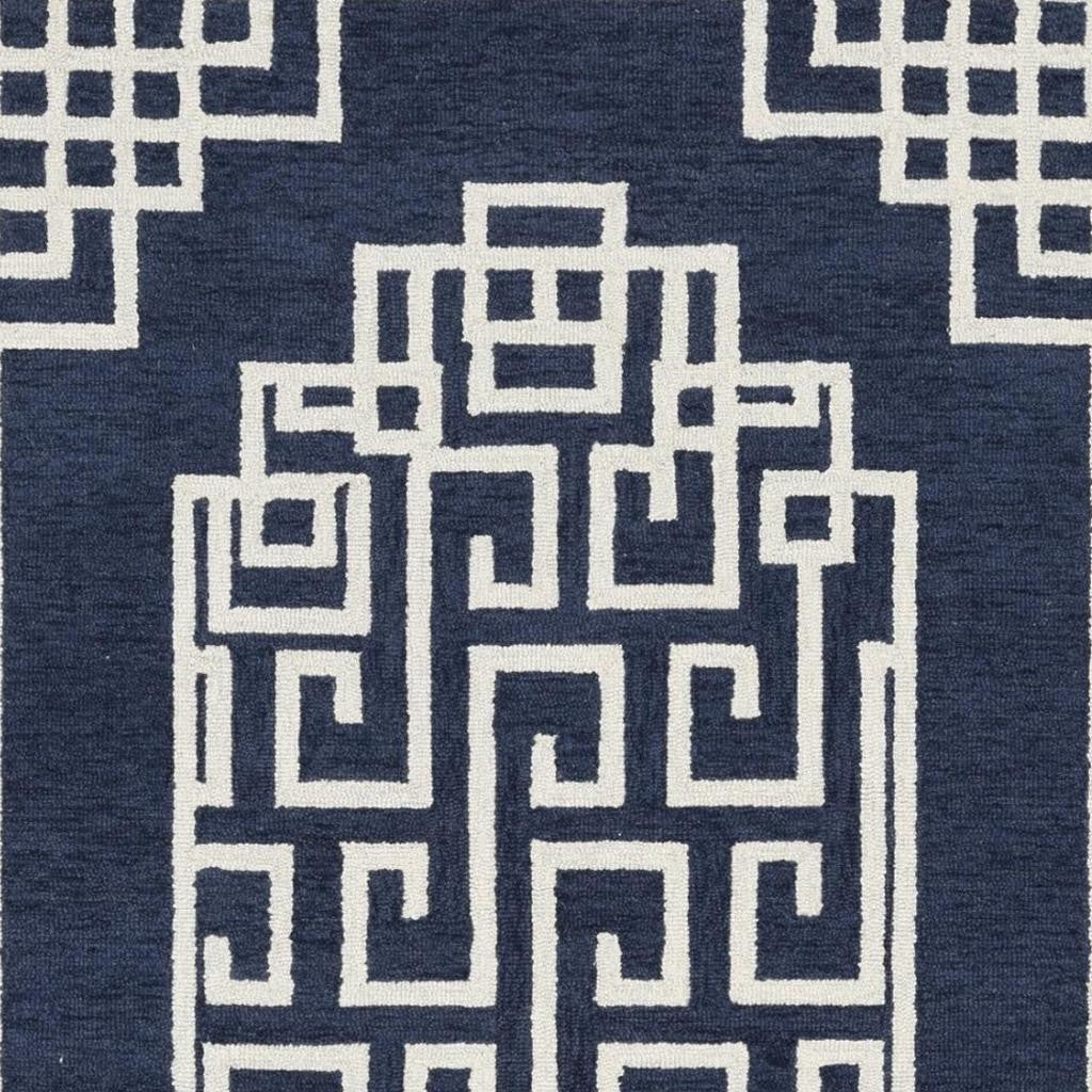 5' X 7' Navy Blue And Ivory Wool Geometric Hand Tufted Area Rug-Area Rugs-DECOROLALA