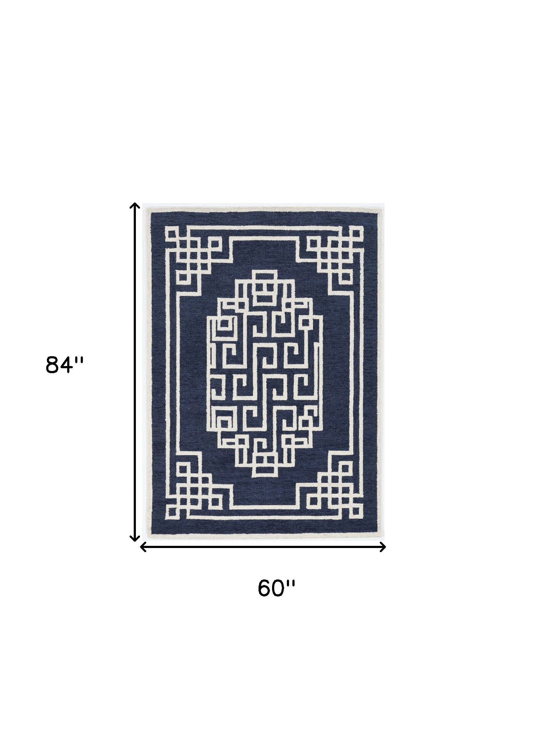 5' X 7' Navy Blue And Ivory Wool Geometric Hand Tufted Area Rug-Area Rugs-DECOROLALA