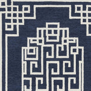 5' X 7' Navy Blue And Ivory Wool Geometric Hand Tufted Area Rug-Area Rugs-DECOROLALA