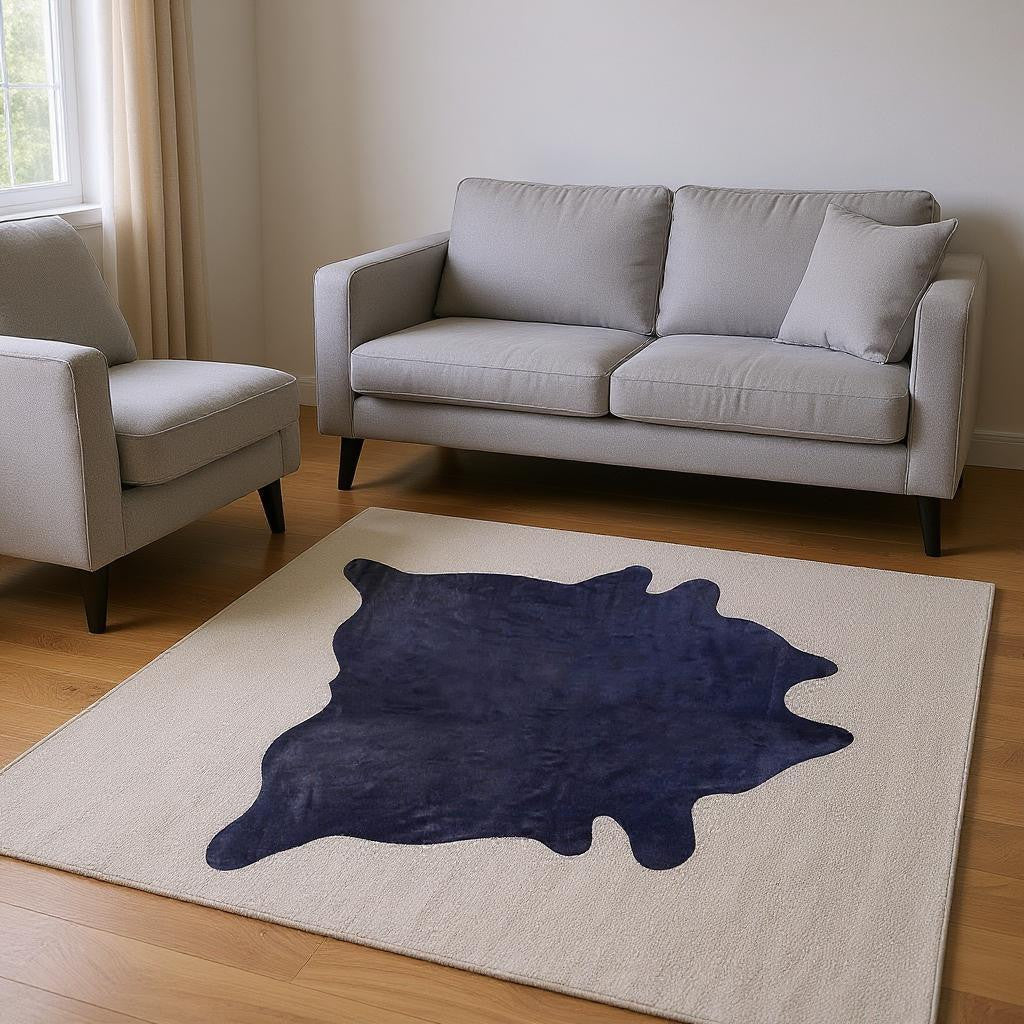 5' X 7' Navy Blue Cowhide Area Rug-Area Rugs-DECOROLALA