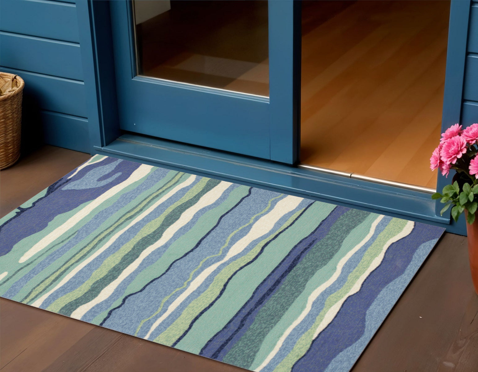 5' X 7' Ocean Abstract Design UV Treated Indoor Outdoor Area Rug-Outdoor Rugs-DECOROLALA