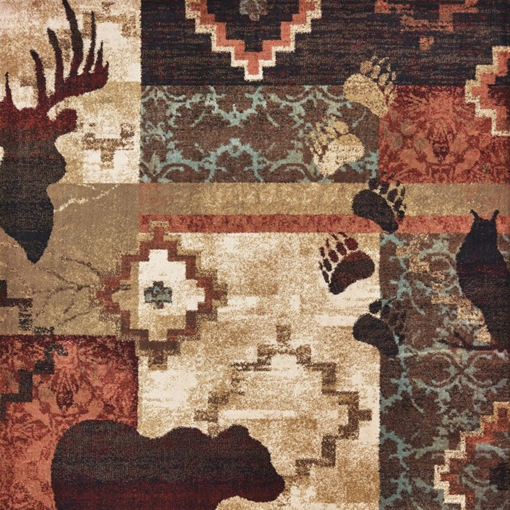 5' X 7' Rustic Brown Animal Lodge Area Rug-Area Rugs-DECOROLALA