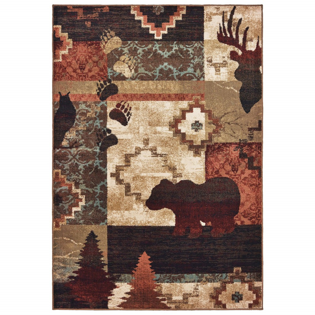 5' X 7' Rustic Brown Animal Lodge Area Rug-Area Rugs-DECOROLALA