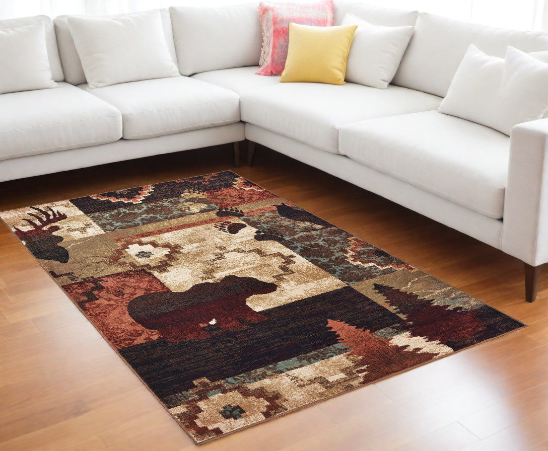 5' X 7' Rustic Brown Animal Lodge Area Rug-Area Rugs-DECOROLALA