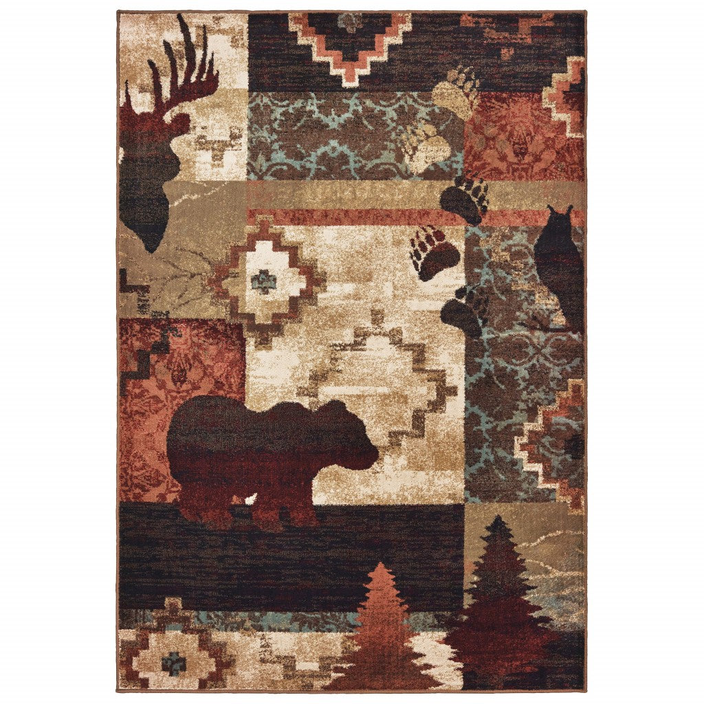 5' X 7' Rustic Brown Animal Lodge Area Rug-Area Rugs-DECOROLALA