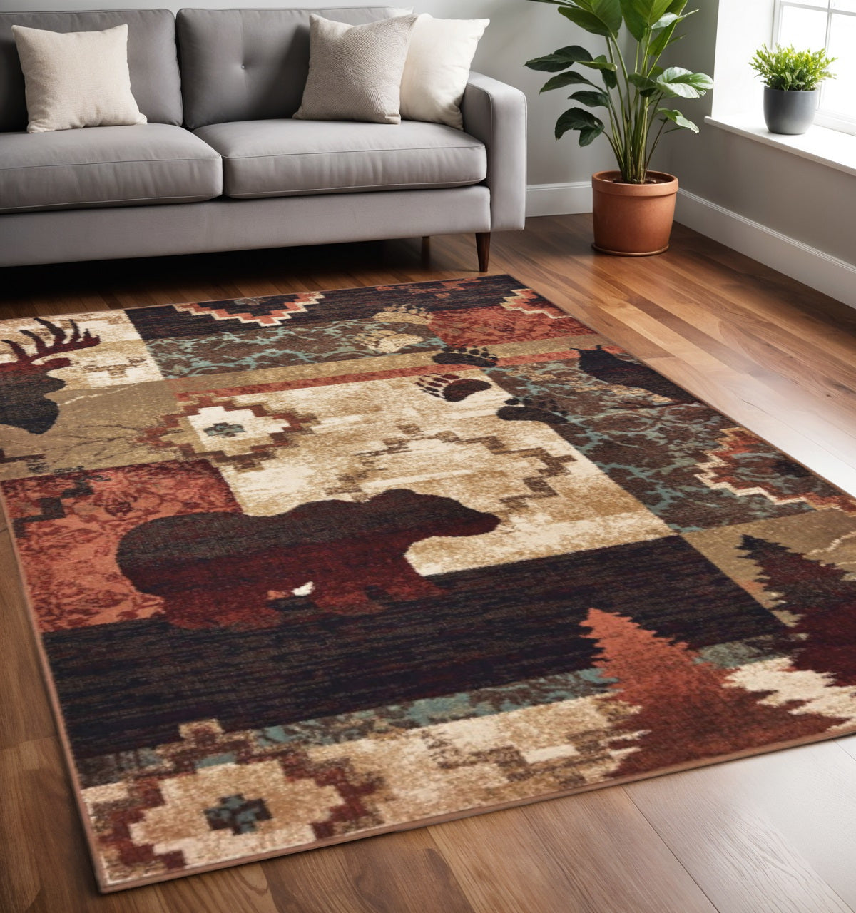 5' X 7' Rustic Brown Animal Lodge Area Rug-Area Rugs-DECOROLALA