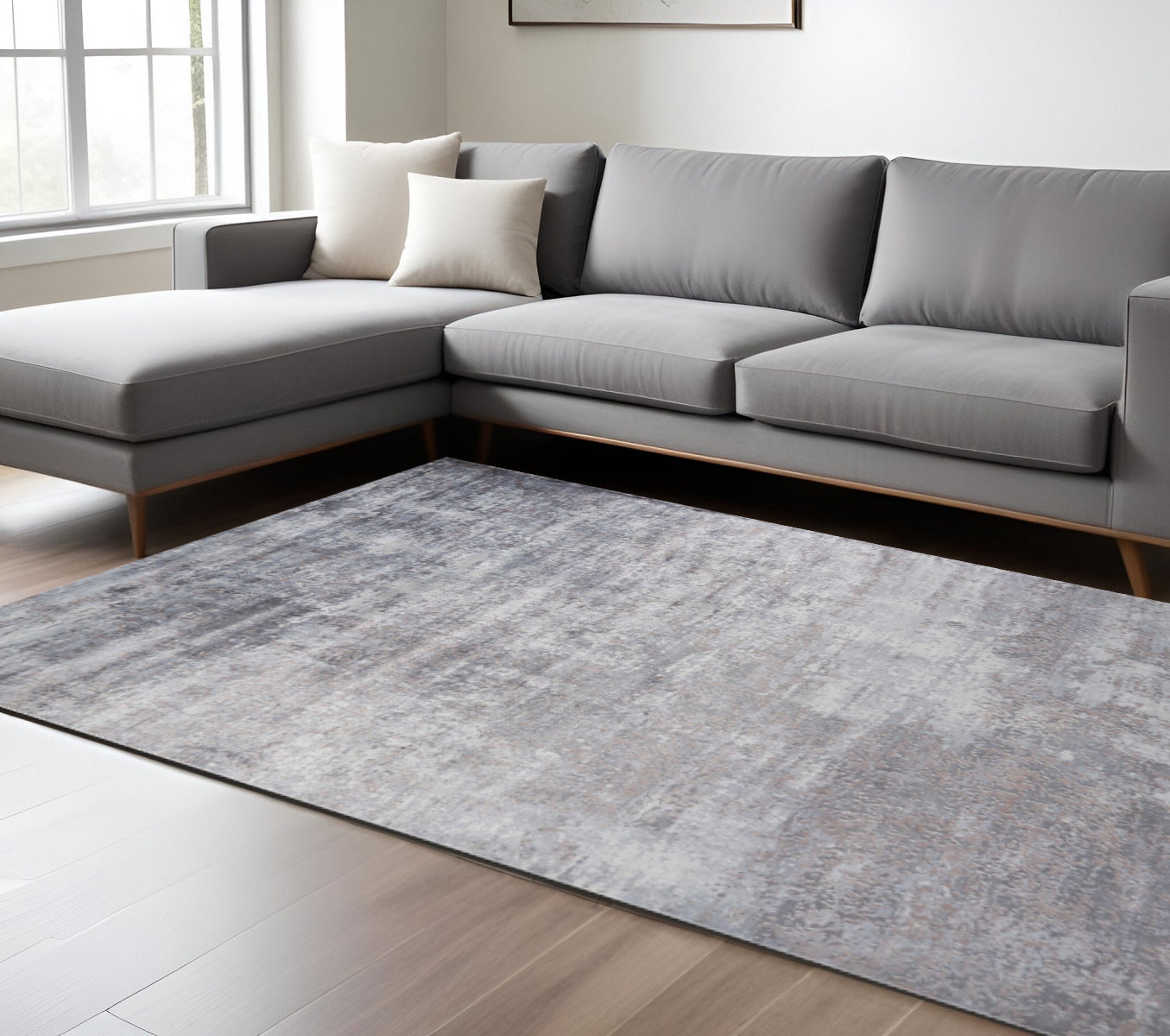 5' X 7' Slate Gray And Dark Gray Abstract Hand Loomed Area Rug-Area Rugs-DECOROLALA