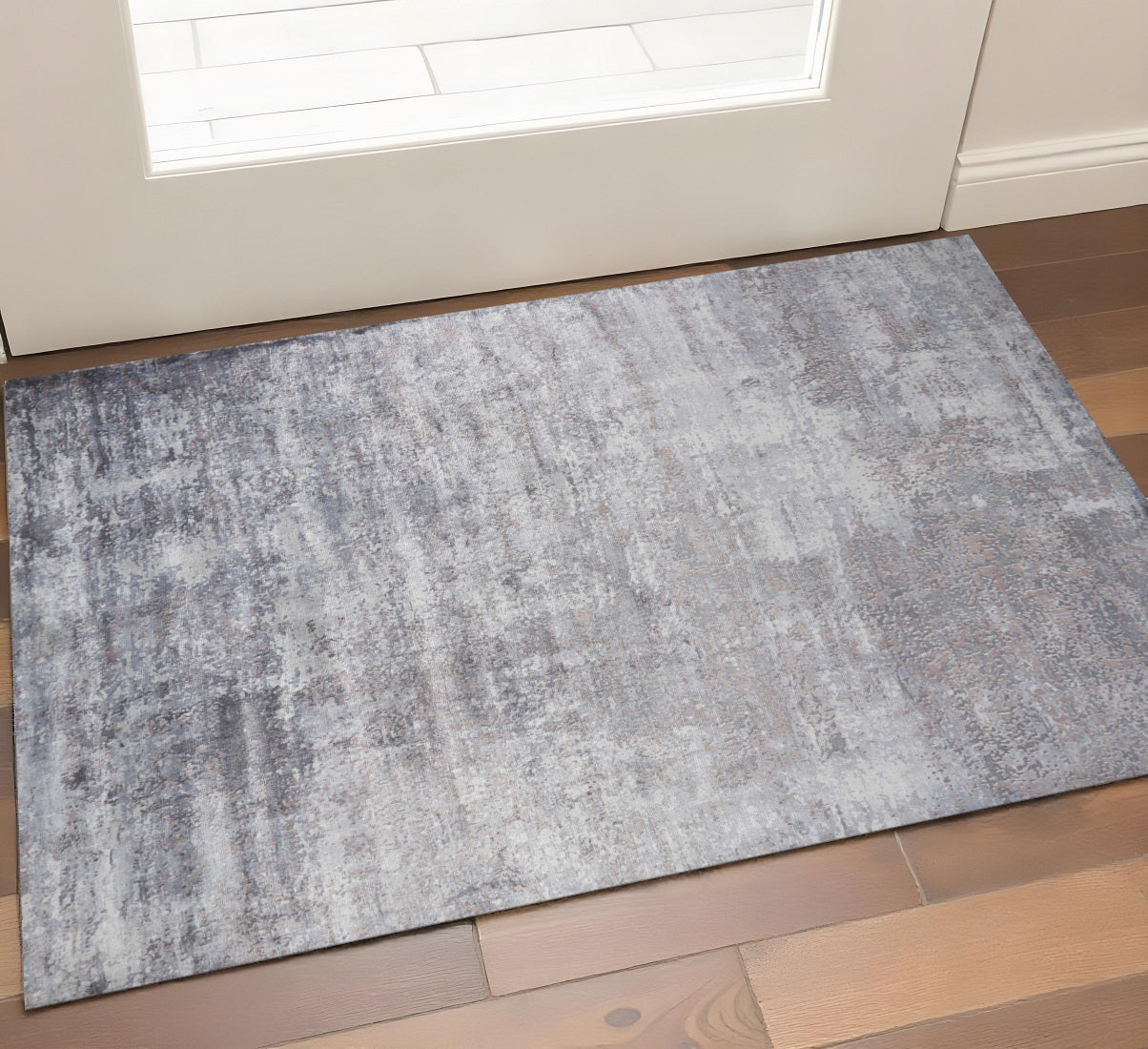 5' X 7' Slate Gray And Dark Gray Abstract Hand Loomed Area Rug-Area Rugs-DECOROLALA