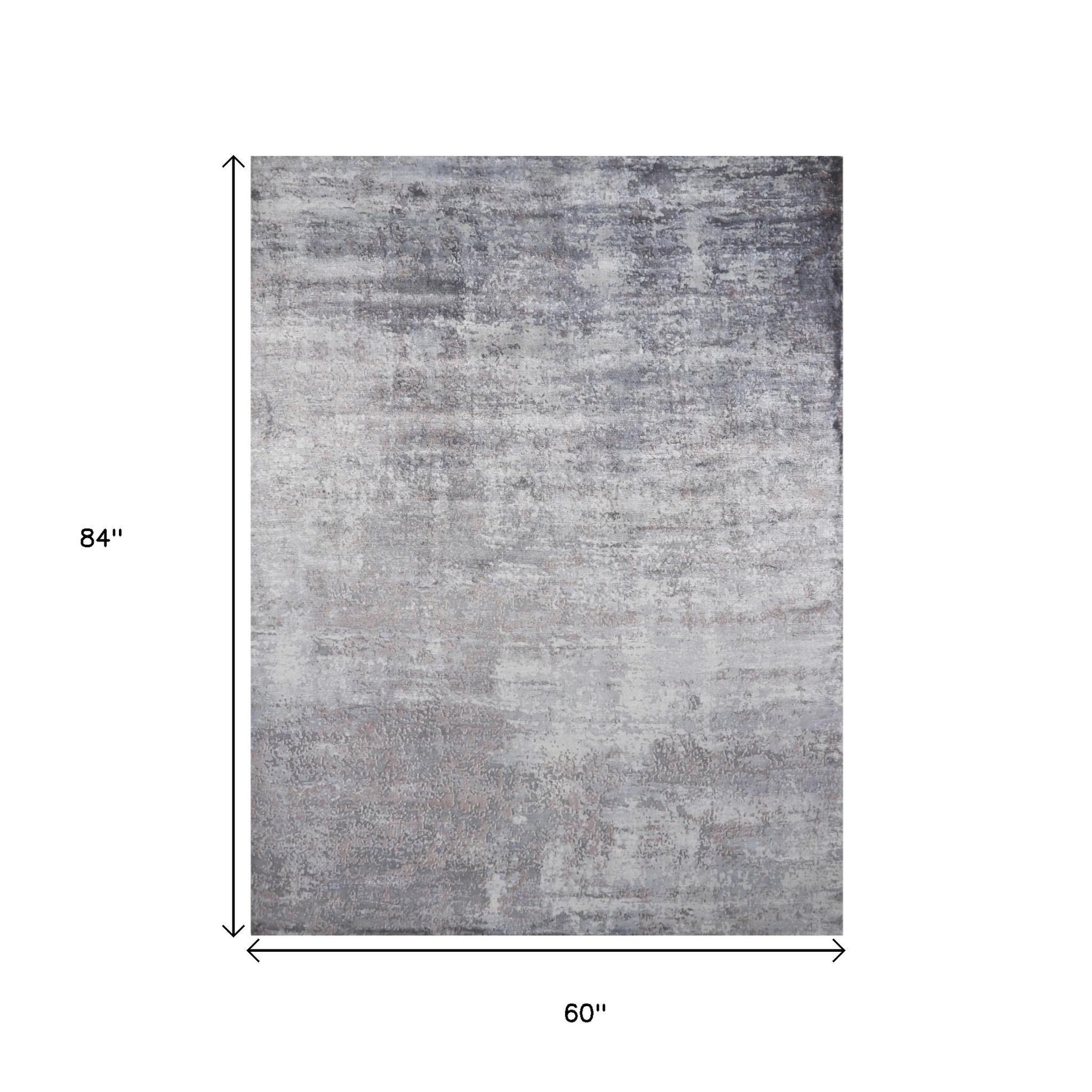 5' X 7' Slate Gray And Dark Gray Abstract Hand Loomed Area Rug-Area Rugs-DECOROLALA