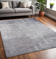 5' X 7' Slate Gray And Dark Gray Abstract Hand Loomed Area Rug-Area Rugs-DECOROLALA