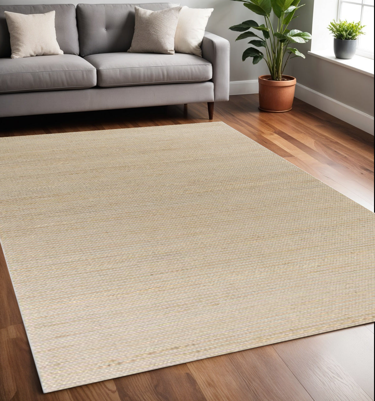 5' X 7' Tan And Ivory Hand Woven Area Rug-Area Rugs-DECOROLALA