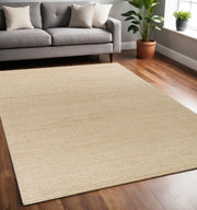 5' X 7' Tan And Ivory Hand Woven Area Rug-Area Rugs-DECOROLALA