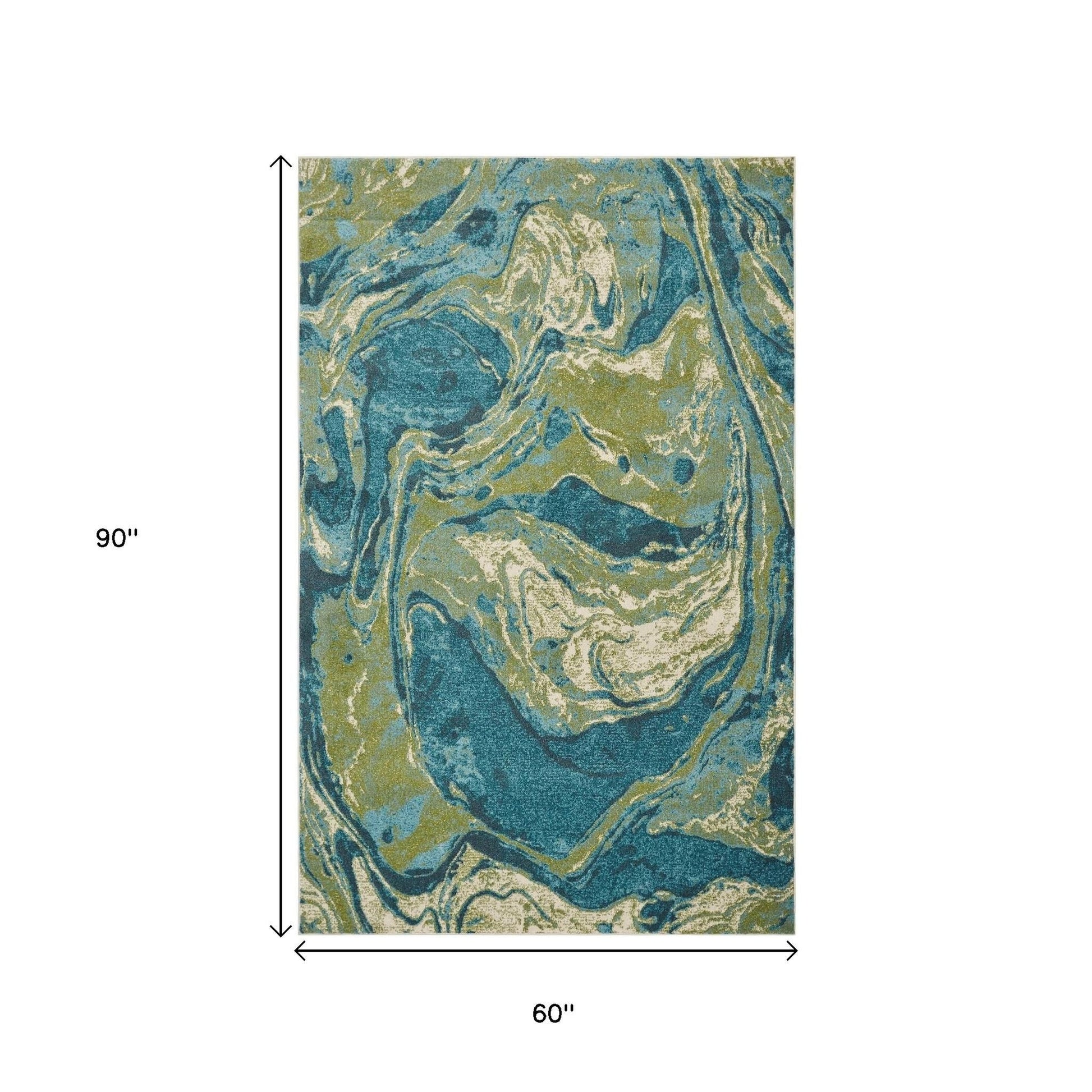5' X 7' Teal And Beige Abstract Area Rug-Area Rugs-DECOROLALA