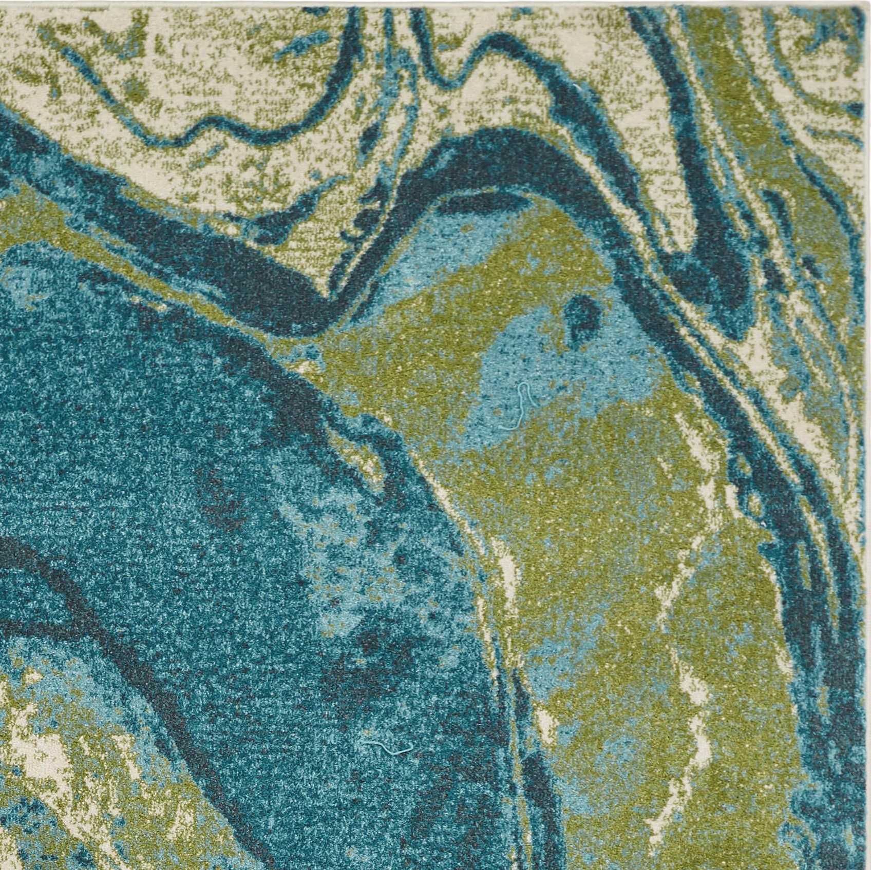 5' X 7' Teal And Beige Abstract Area Rug-Area Rugs-DECOROLALA