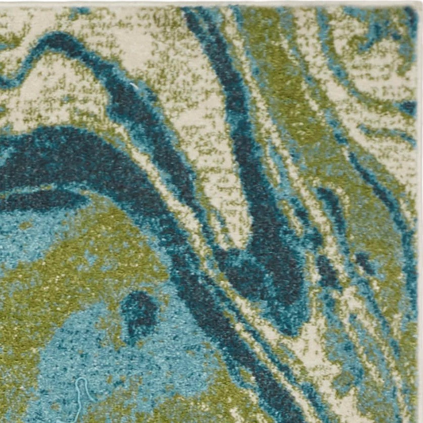 5' X 7' Teal And Beige Abstract Area Rug-Area Rugs-DECOROLALA