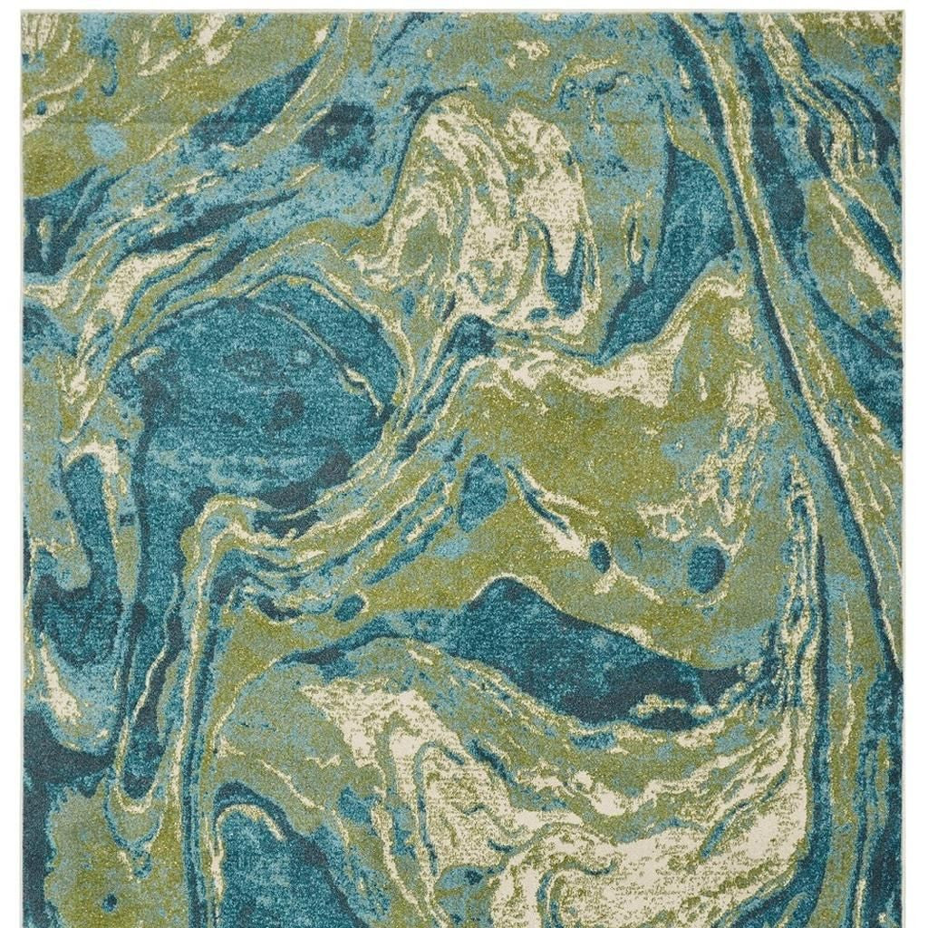 5' X 7' Teal And Beige Abstract Area Rug-Area Rugs-DECOROLALA