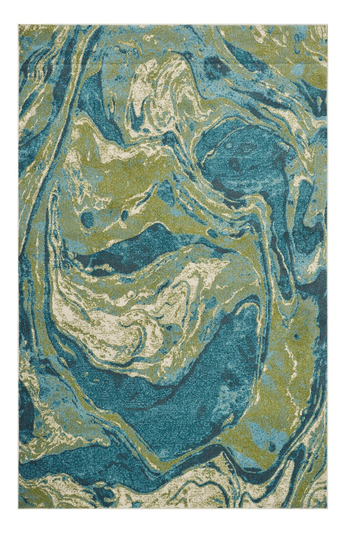 5' X 7' Teal And Beige Abstract Area Rug-Area Rugs-DECOROLALA