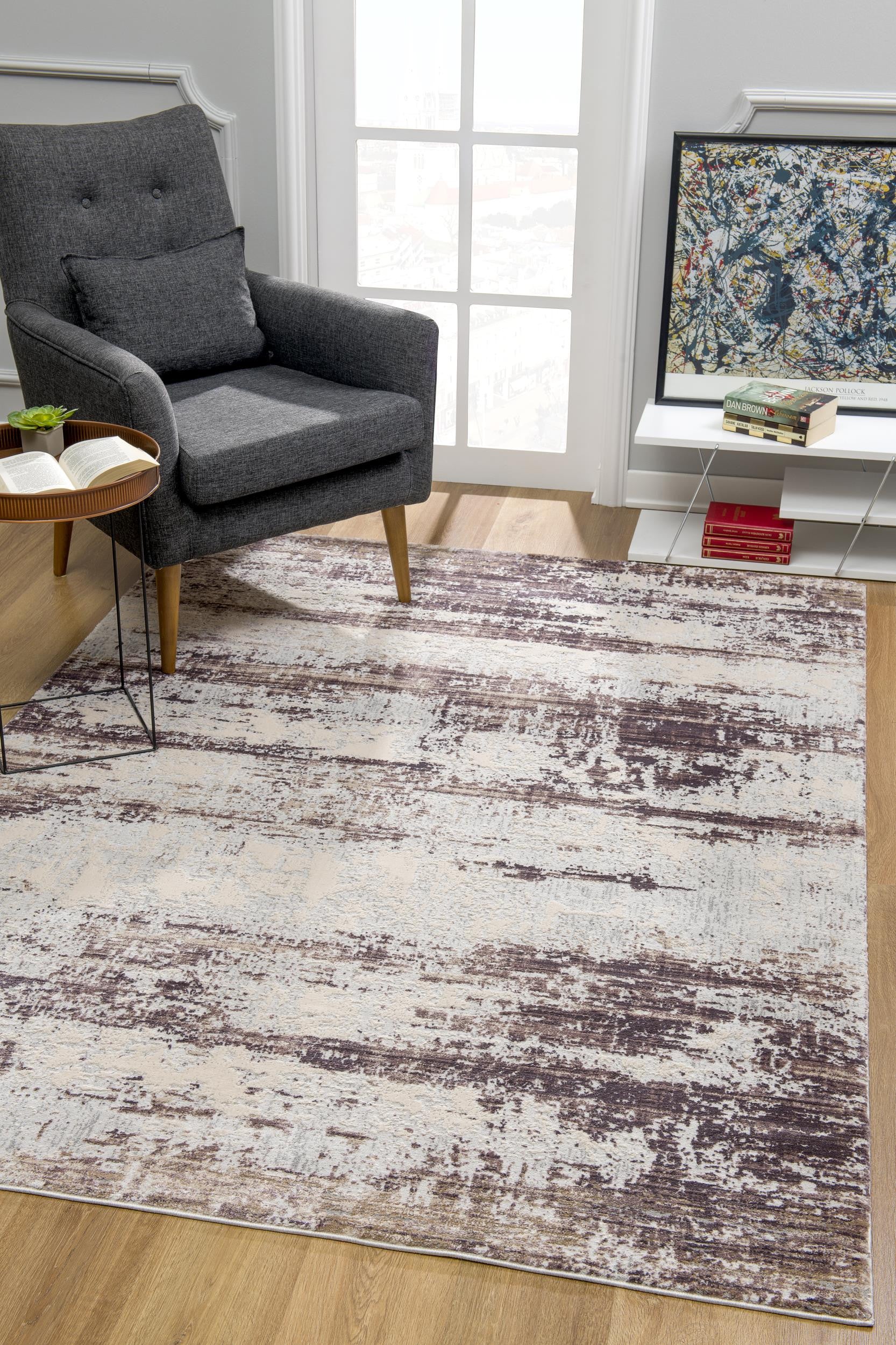 5' X 7' Violet Abstract Dhurrie Area Rug-Area Rugs-DECOROLALA