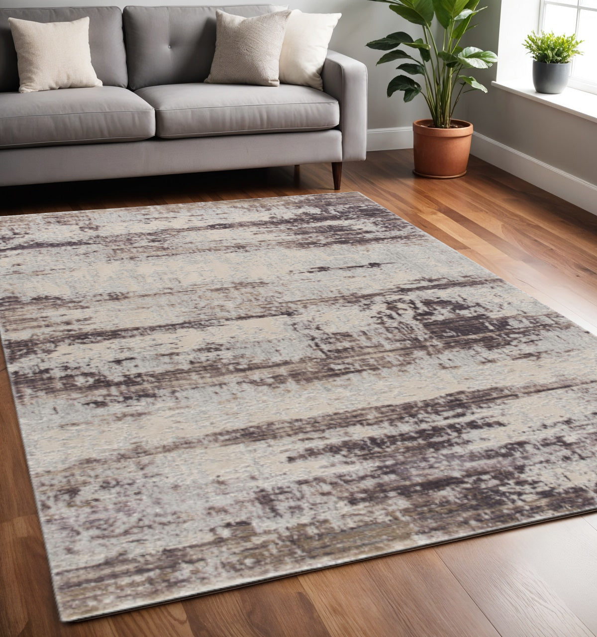 5' X 7' Violet Abstract Dhurrie Area Rug-Area Rugs-DECOROLALA