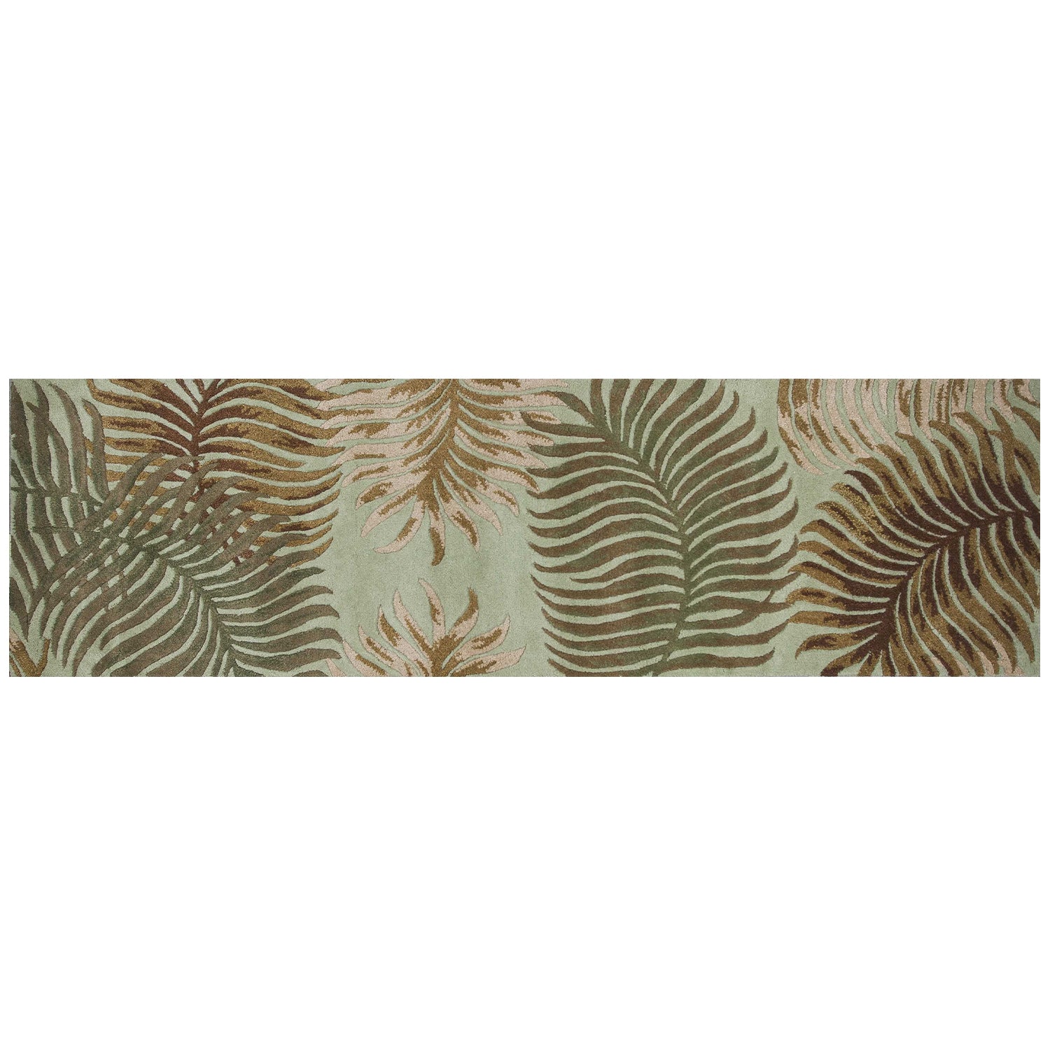 5' X 8' Aqua And Brown Wool Botanical Leaves Hand Tufted Area Rug-Area Rugs-DECOROLALA