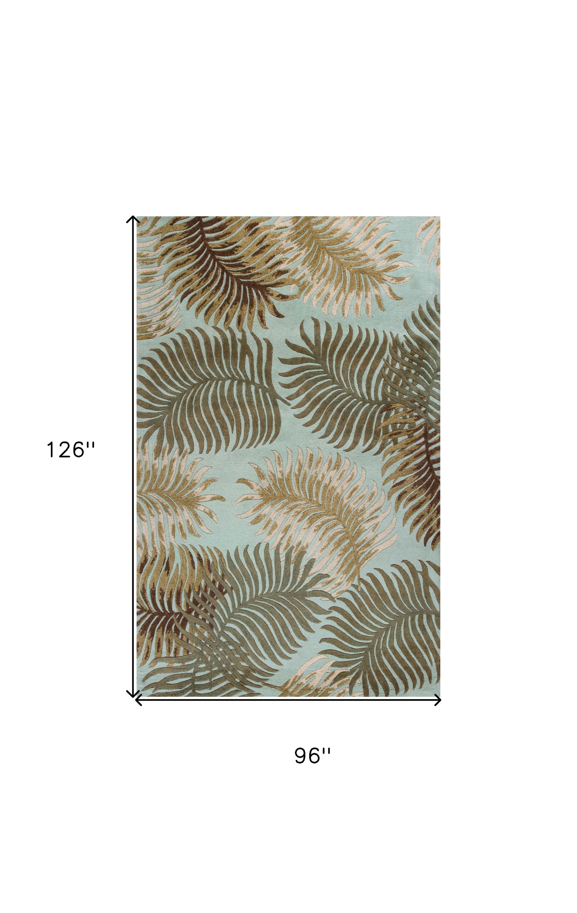 5' X 8' Aqua And Brown Wool Botanical Leaves Hand Tufted Area Rug-Area Rugs-DECOROLALA