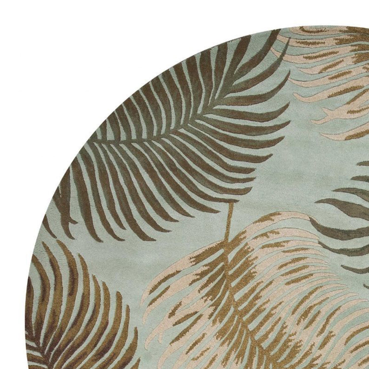 5' X 8' Aqua And Brown Wool Botanical Leaves Hand Tufted Area Rug-Area Rugs-DECOROLALA