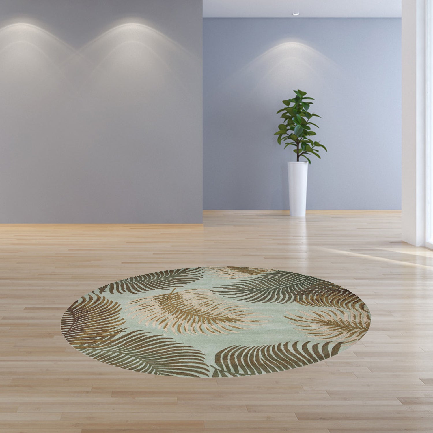 5' X 8' Aqua And Brown Wool Botanical Leaves Hand Tufted Area Rug-Area Rugs-DECOROLALA