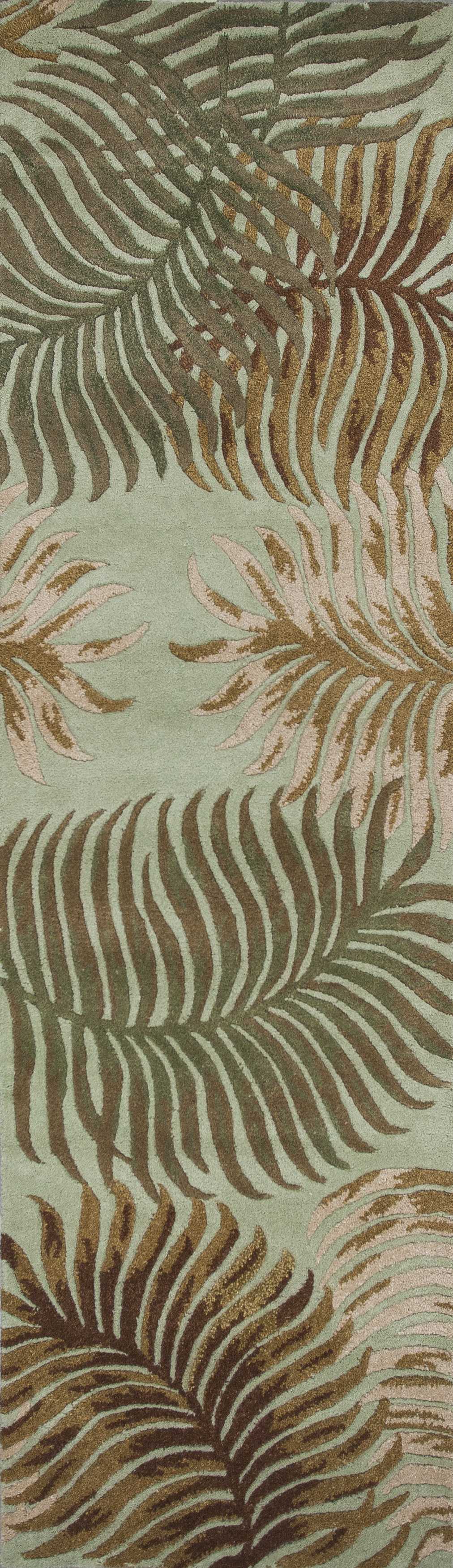 5' X 8' Aqua And Brown Wool Botanical Leaves Hand Tufted Area Rug-Area Rugs-DECOROLALA