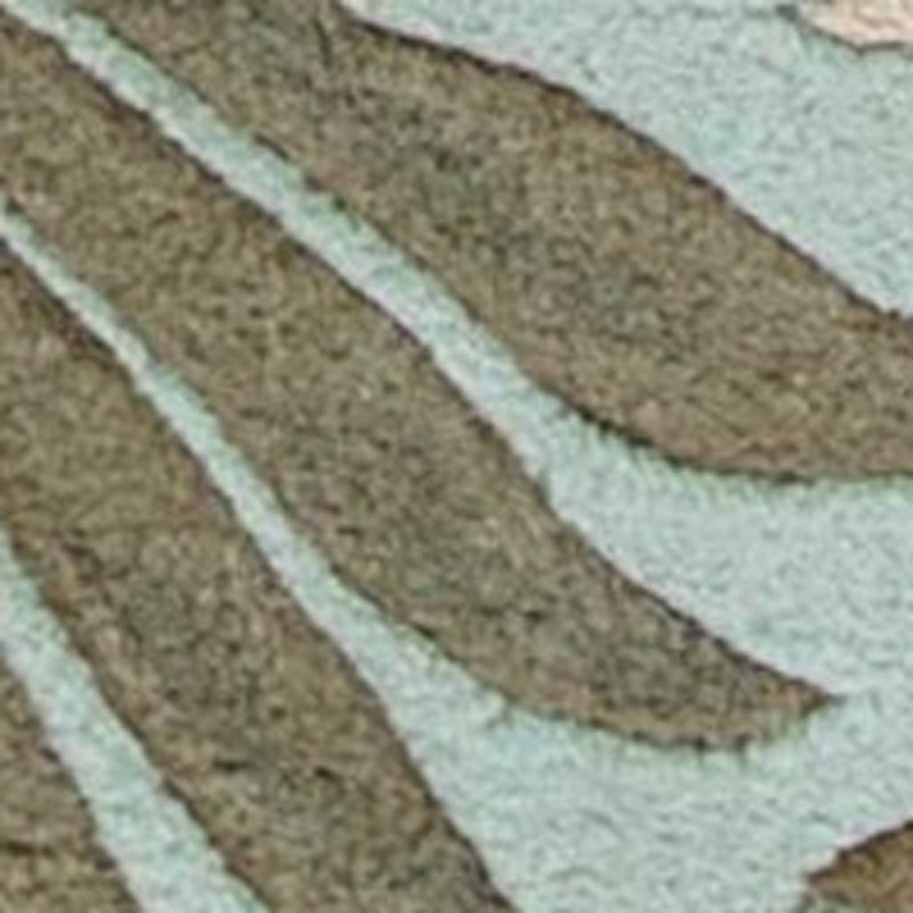 5' X 8' Aqua And Brown Wool Botanical Leaves Hand Tufted Area Rug-Area Rugs-DECOROLALA