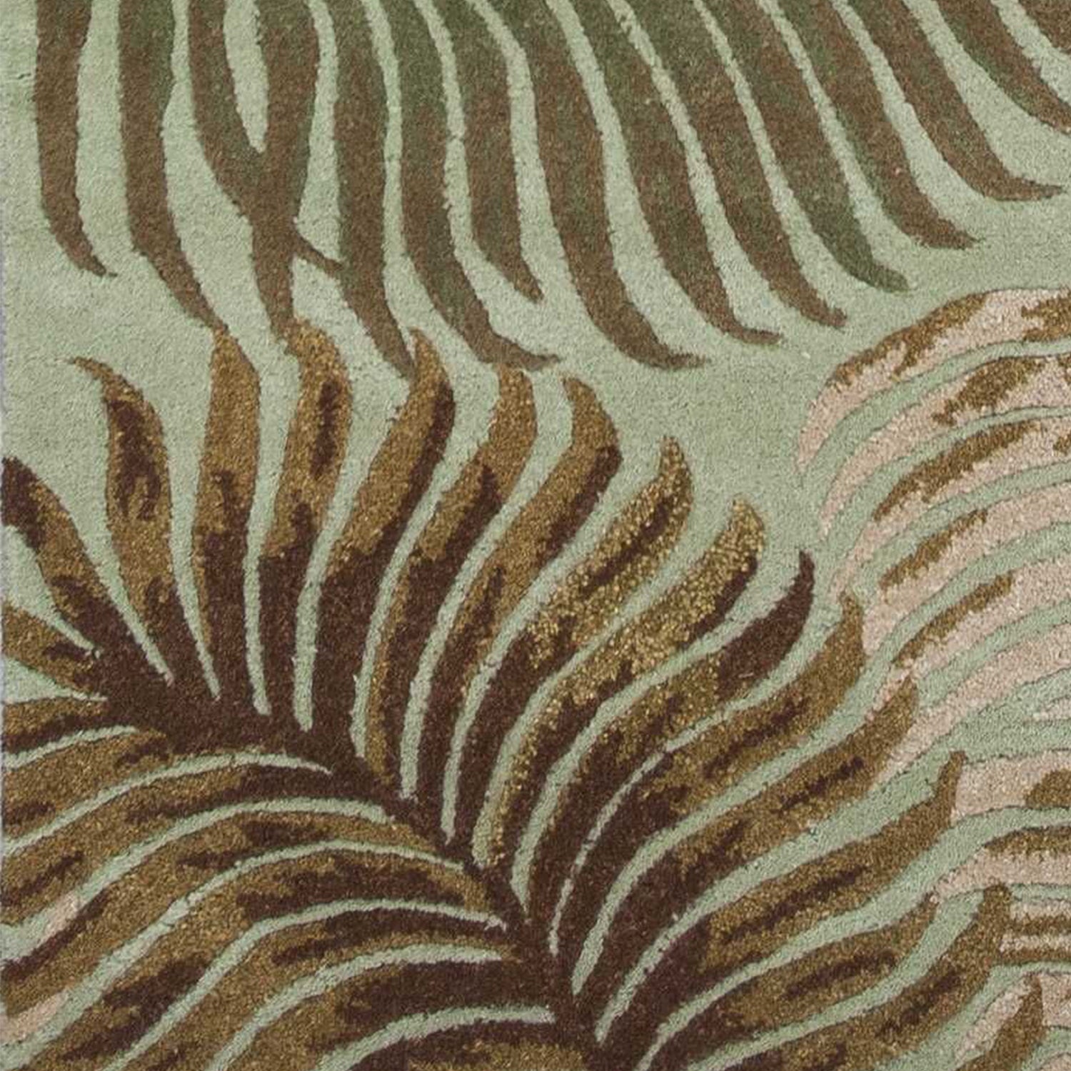 5' X 8' Aqua And Brown Wool Botanical Leaves Hand Tufted Area Rug-Area Rugs-DECOROLALA