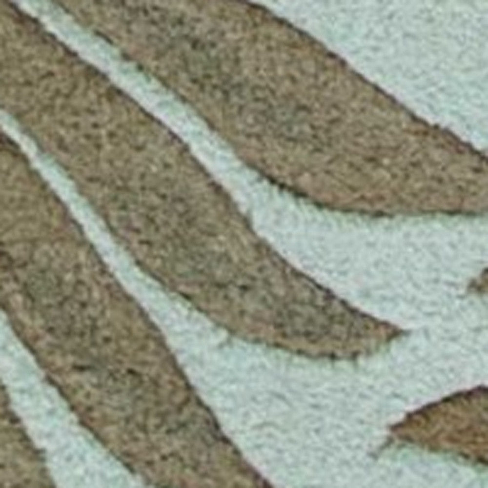 5' X 8' Aqua And Brown Wool Botanical Leaves Hand Tufted Area Rug-Area Rugs-DECOROLALA