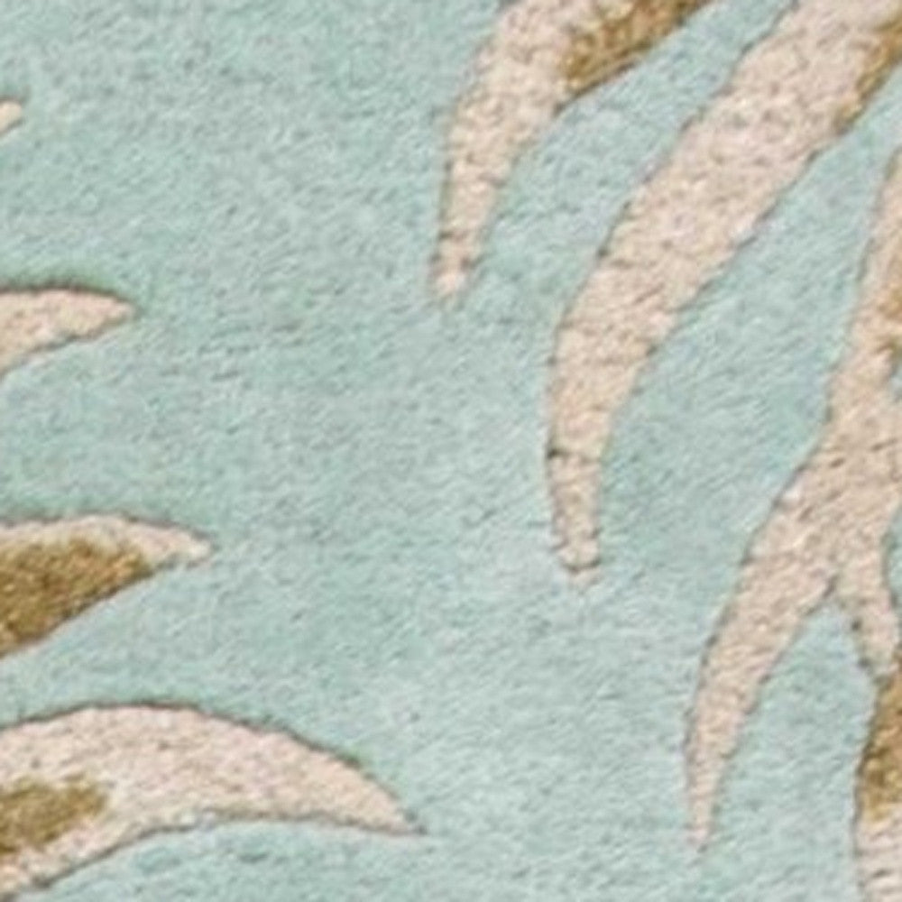 5' X 8' Aqua And Brown Wool Botanical Leaves Hand Tufted Area Rug-Area Rugs-DECOROLALA