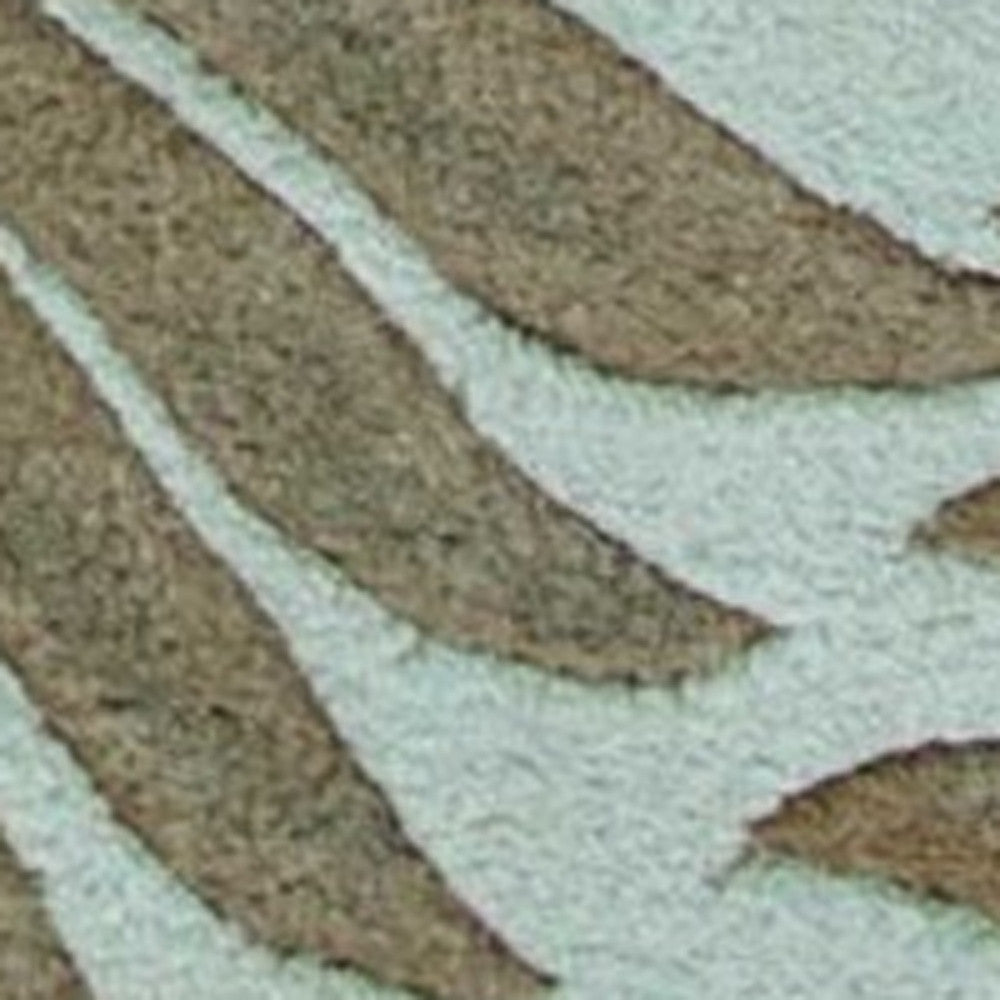 5' X 8' Aqua And Brown Wool Botanical Leaves Hand Tufted Area Rug-Area Rugs-DECOROLALA