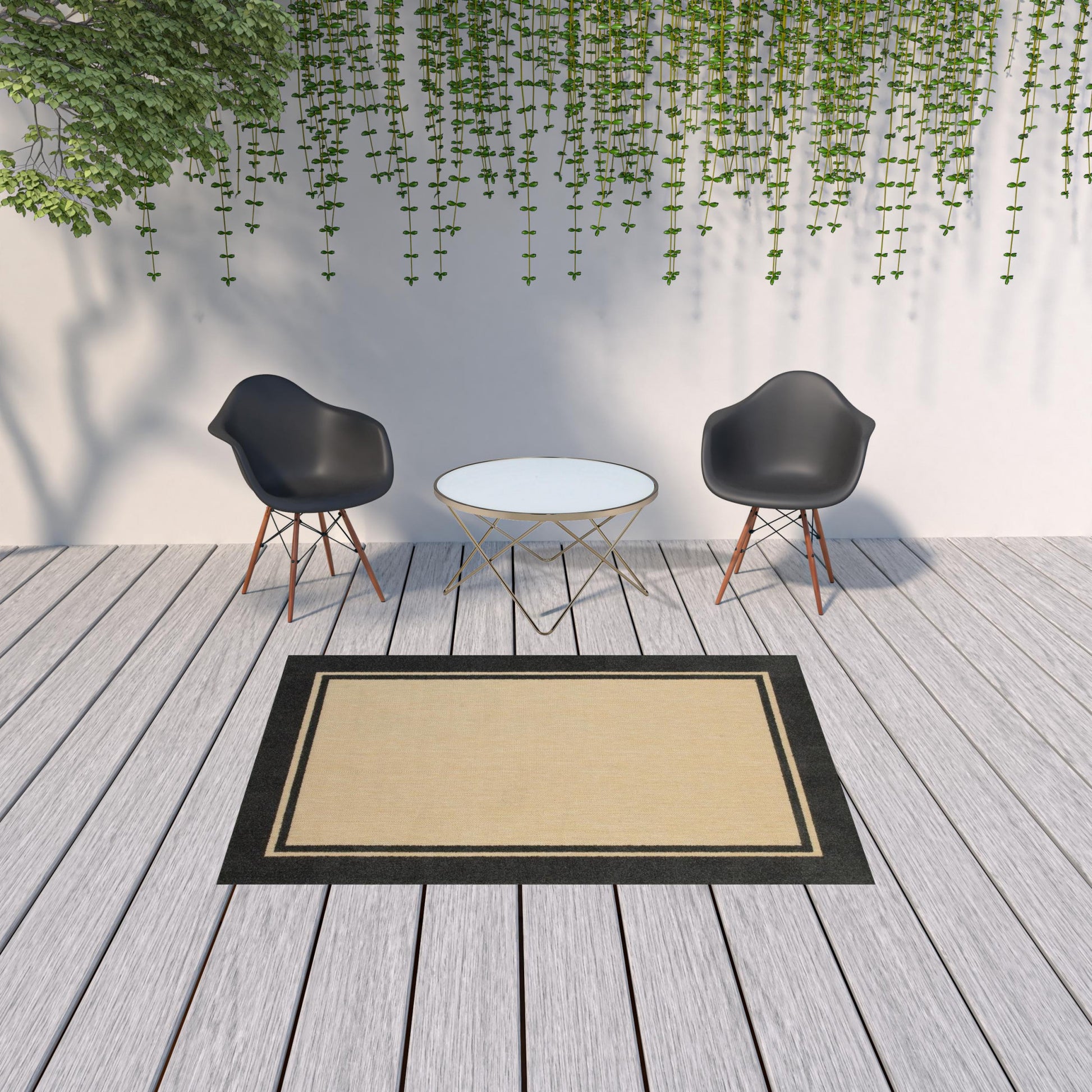 5' X 8' Beige And Black Indoor Outdoor Area Rug-Outdoor Rugs-DECOROLALA