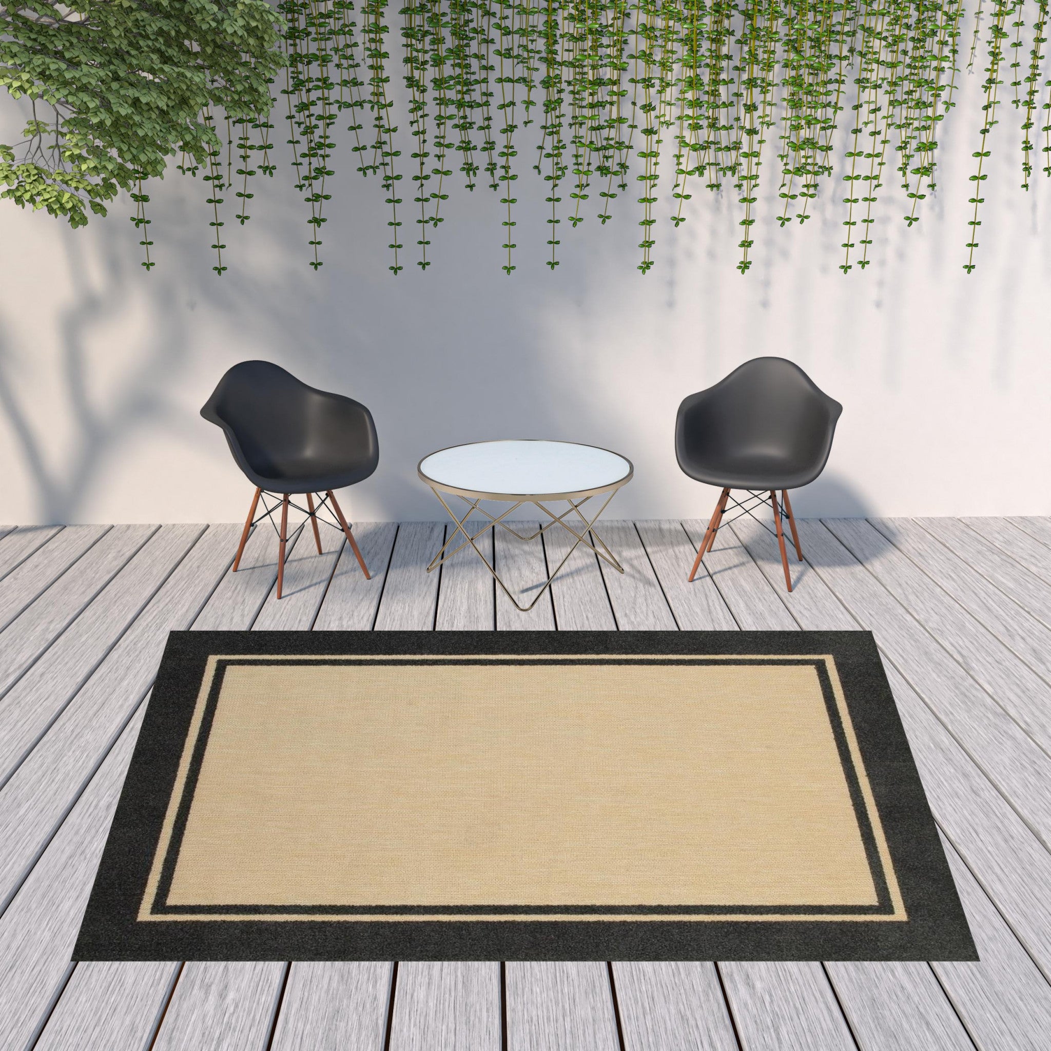 5' X 8' Beige And Black Indoor Outdoor Area Rug-Outdoor Rugs-DECOROLALA