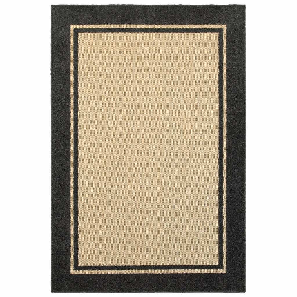 5' X 8' Beige And Black Indoor Outdoor Area Rug-Outdoor Rugs-DECOROLALA
