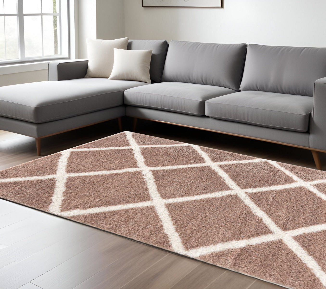 5' X 8' Beige Geometric Area Rug-Area Rugs-DECOROLALA