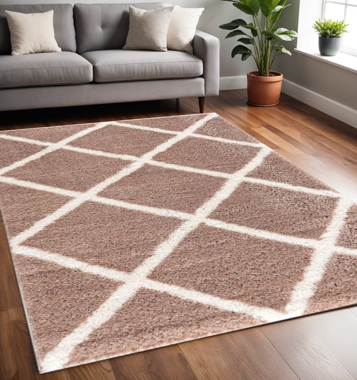 5' X 8' Beige Geometric Area Rug-Area Rugs-DECOROLALA