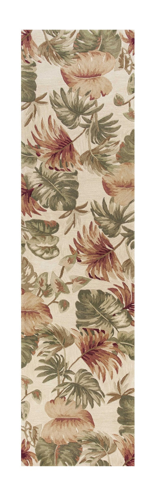 5' X 8' Beige Green And Pink Wool Botanical Leaves Hand Tufted Area Rug-Area Rugs-DECOROLALA