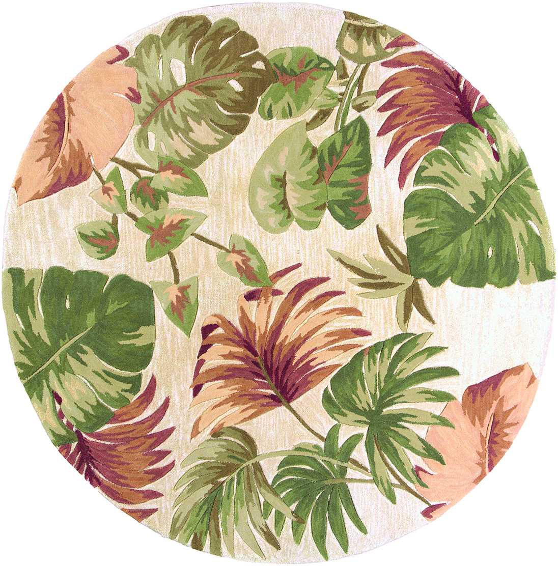 5' X 8' Beige Green And Pink Wool Botanical Leaves Hand Tufted Area Rug-Area Rugs-DECOROLALA