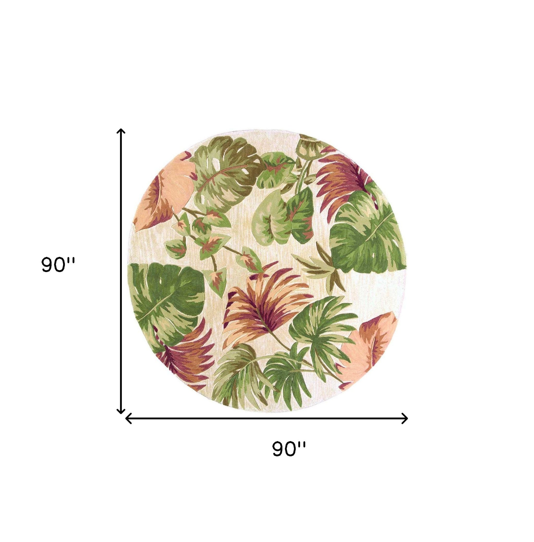 5' X 8' Beige Green And Pink Wool Botanical Leaves Hand Tufted Area Rug-Area Rugs-DECOROLALA