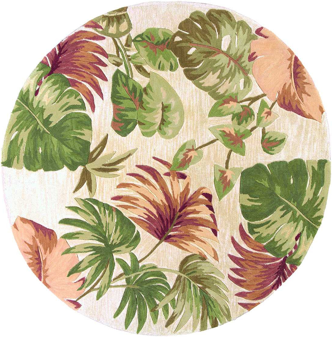 5' X 8' Beige Green And Pink Wool Botanical Leaves Hand Tufted Area Rug-Area Rugs-DECOROLALA