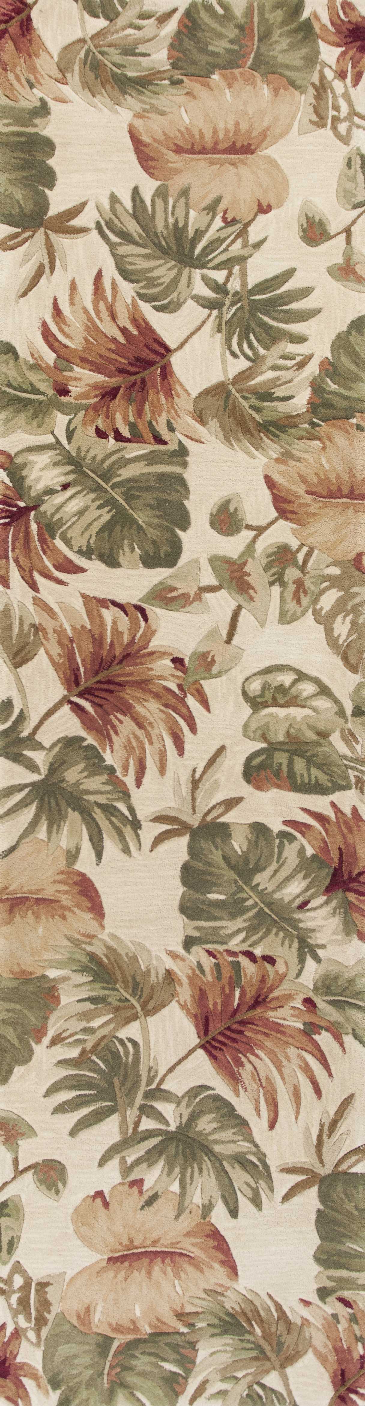 5' X 8' Beige Green And Pink Wool Botanical Leaves Hand Tufted Area Rug-Area Rugs-DECOROLALA